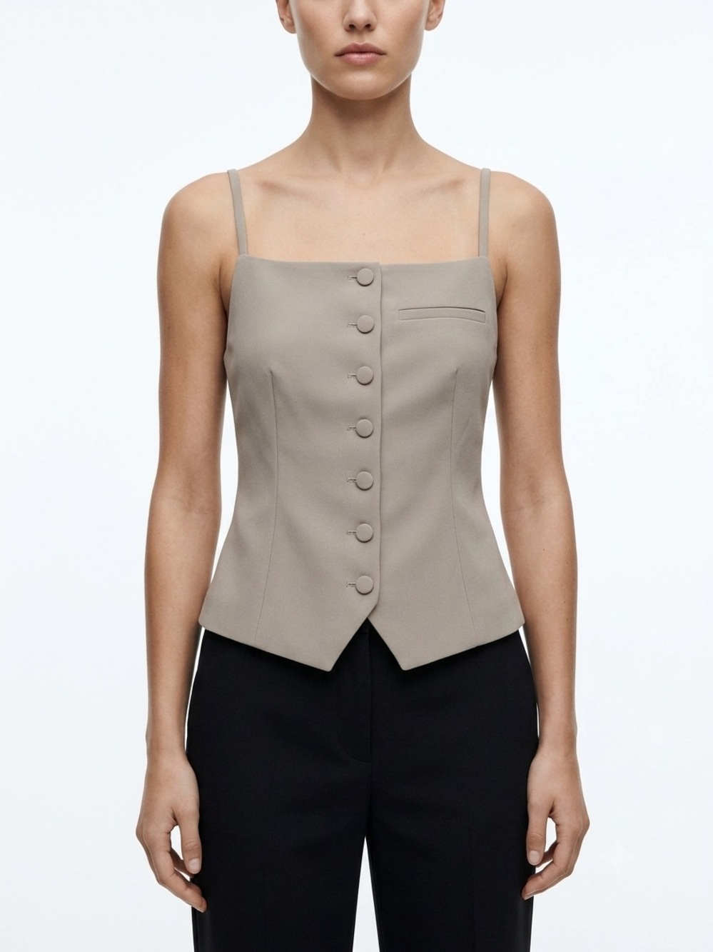 Zara Taupe Tailored Vest Camisole Top Button Down Size S minimalist office chic